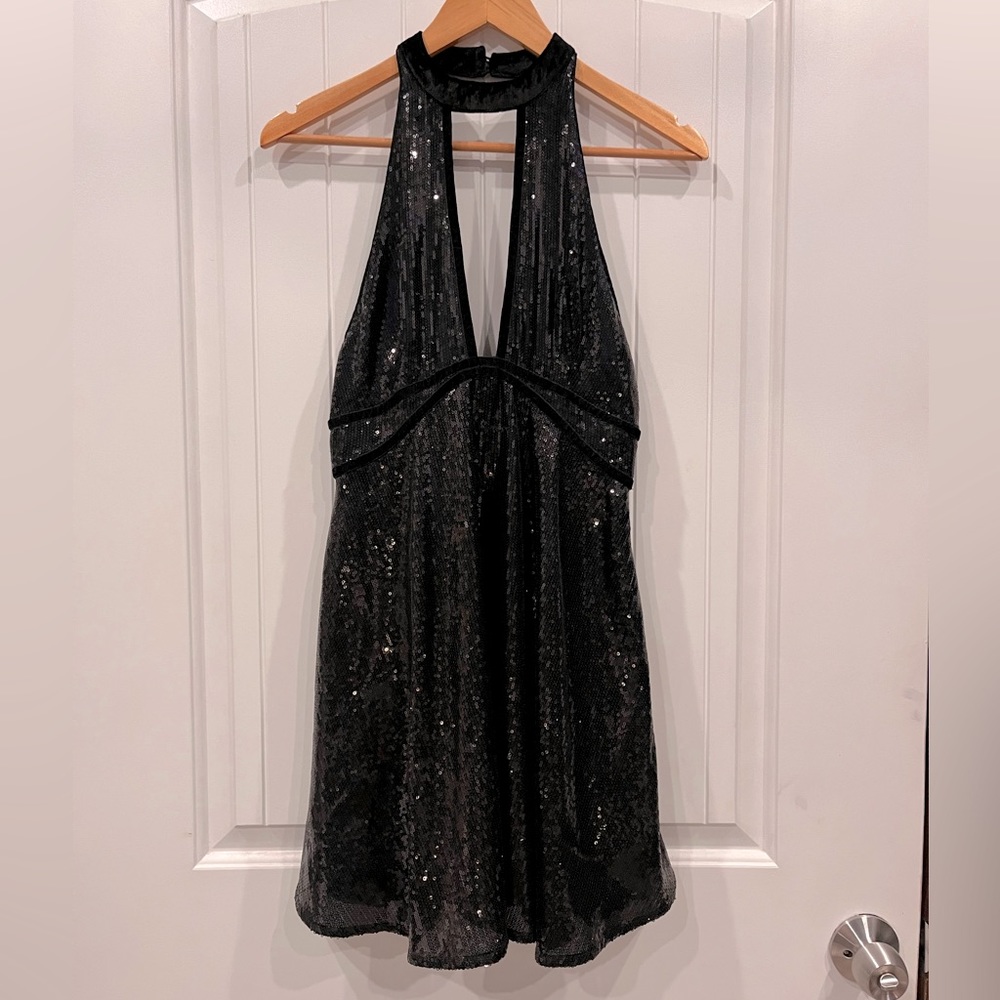 Free People Black Film Noir Sequin Mini Dress size 2